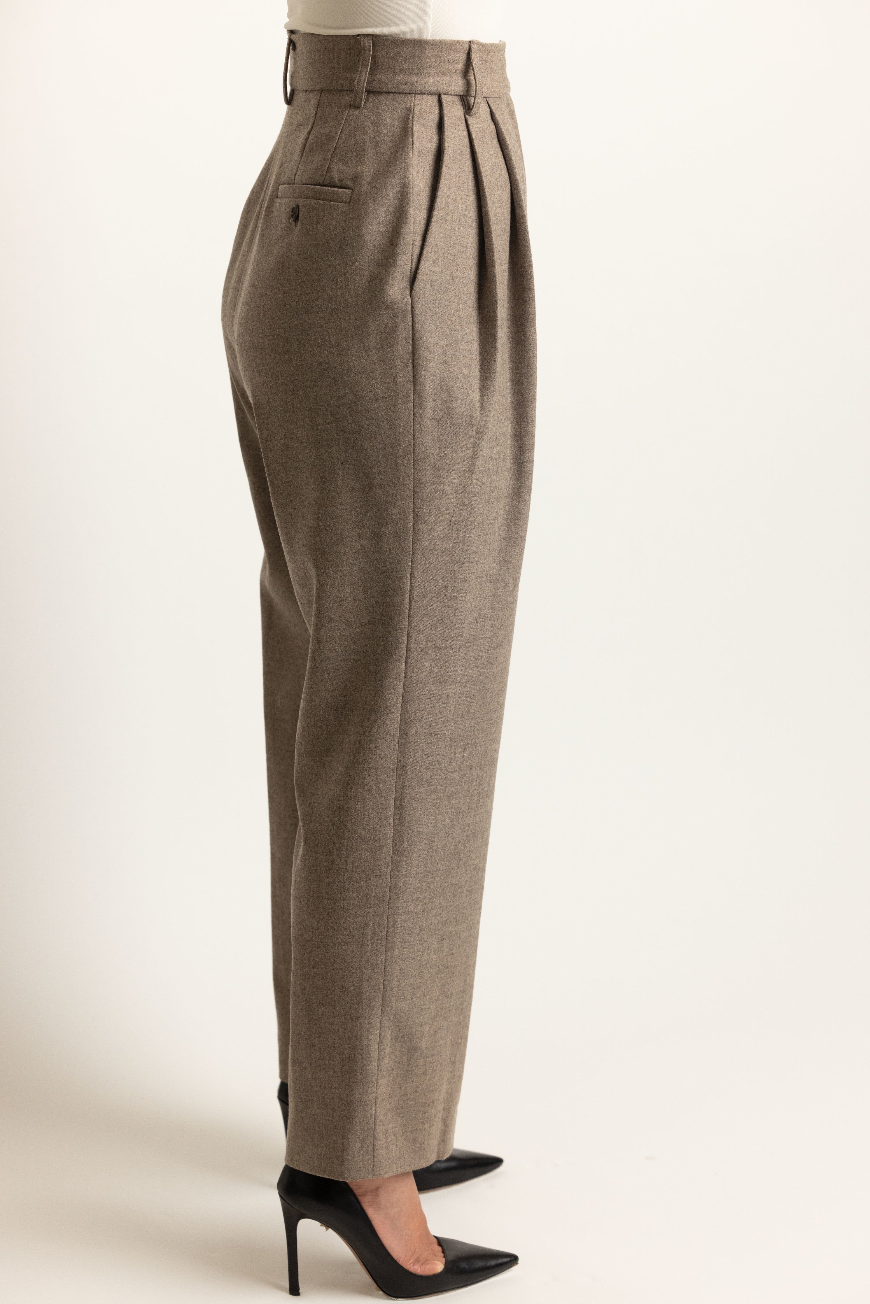 Trial Trouser in Coffee - side view showing pleats