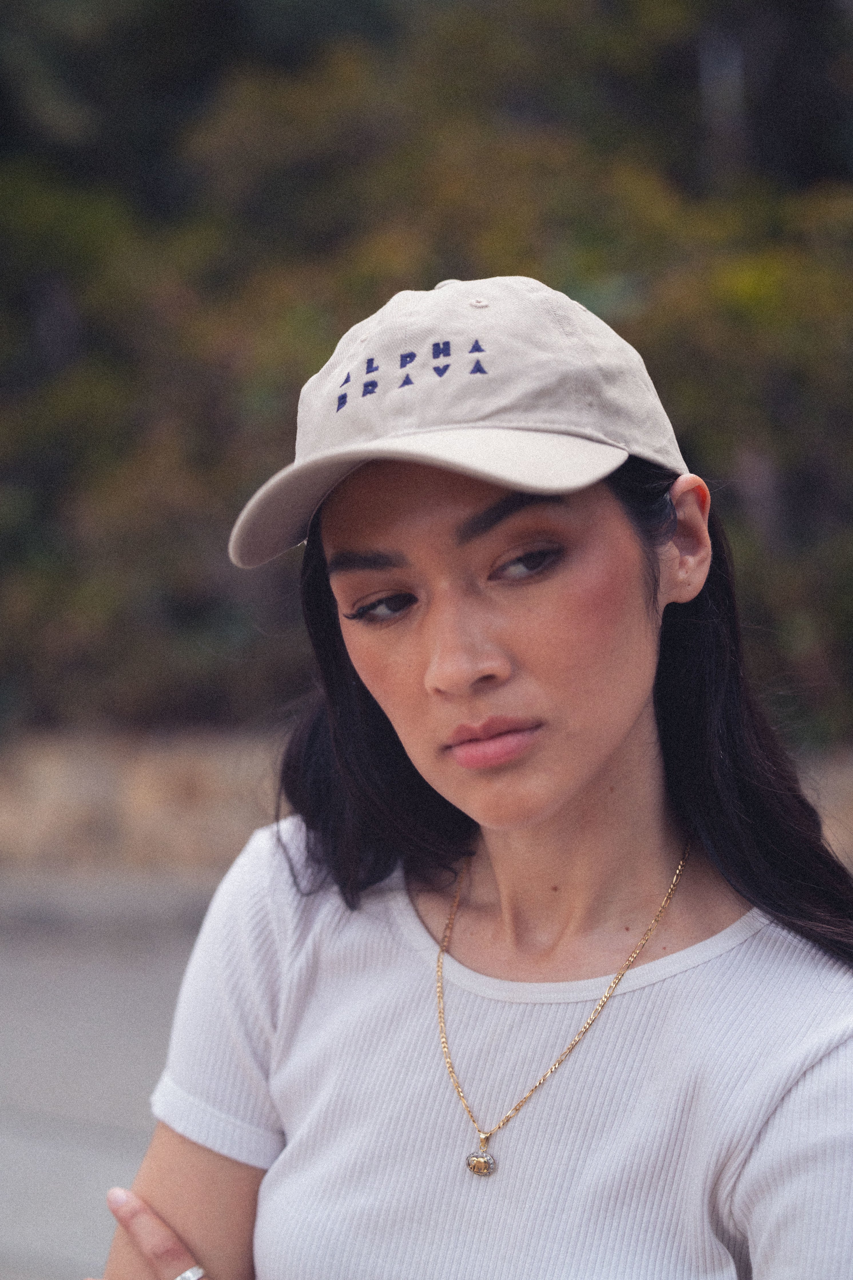 Alana in AB Dad Hat in Khaki
