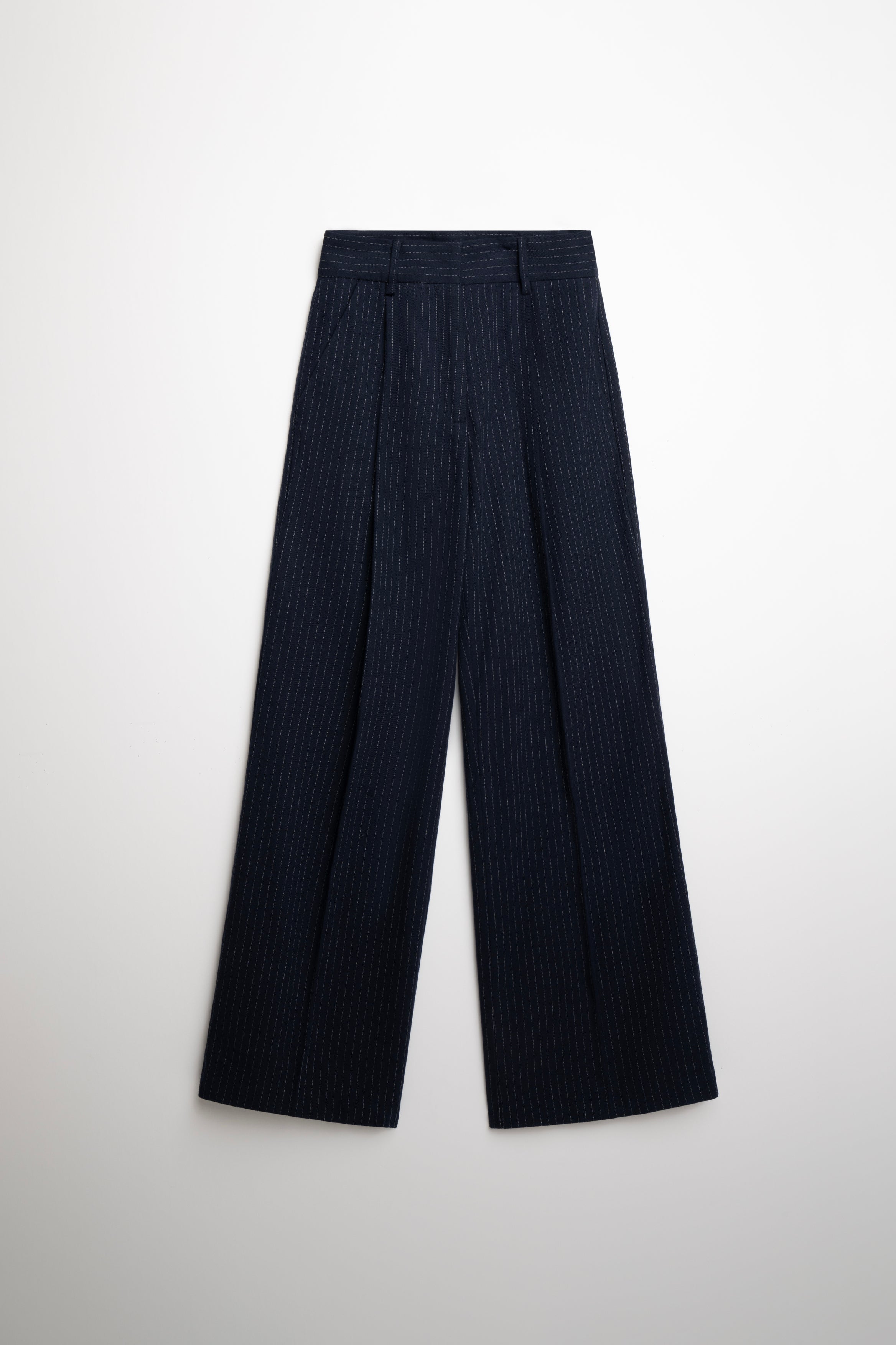 The Wide-Leg Trouser - Navy Pinstripe